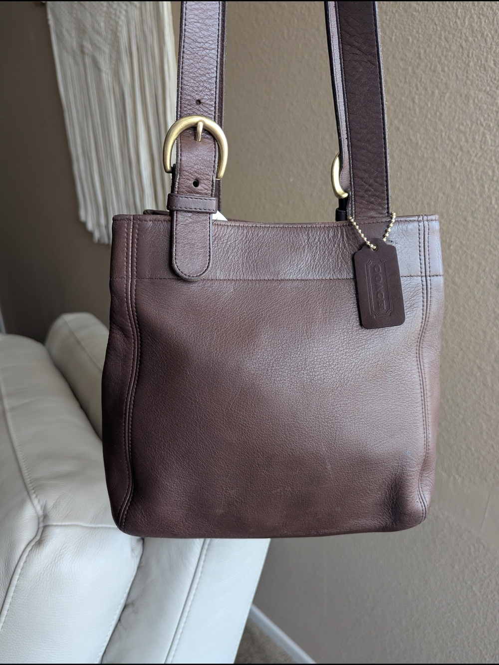 Coach Chocolate Brown Leather Shoulder Bag with Gold-Tone Hardware